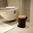 YOKA Home fürdőszobai szemetes bambuszfa fedő - fekete / bambusz